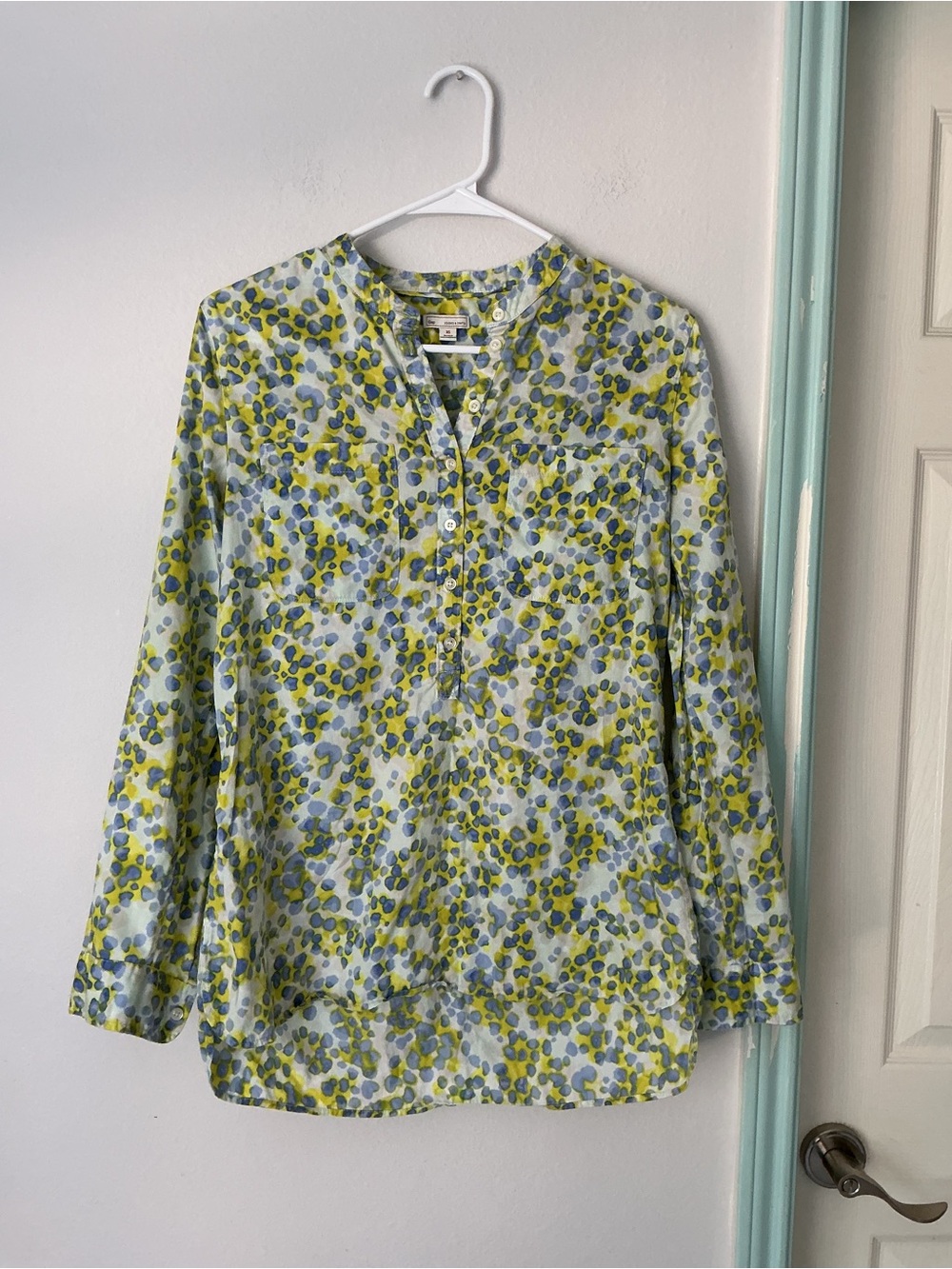 GAP Blue and Yellow Dot-Print Button-Front Blouse